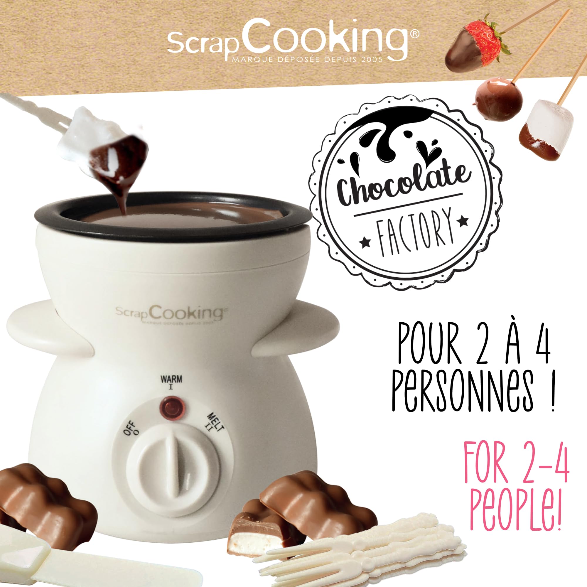 ScrapCooking - Máquina Fondue de Chocolate - Chocolate Factory - Para 2 a 4 Personas - Fuente de Chocolate Eléctrica - Idea de Regalo para Repostería y Cocina - 3895