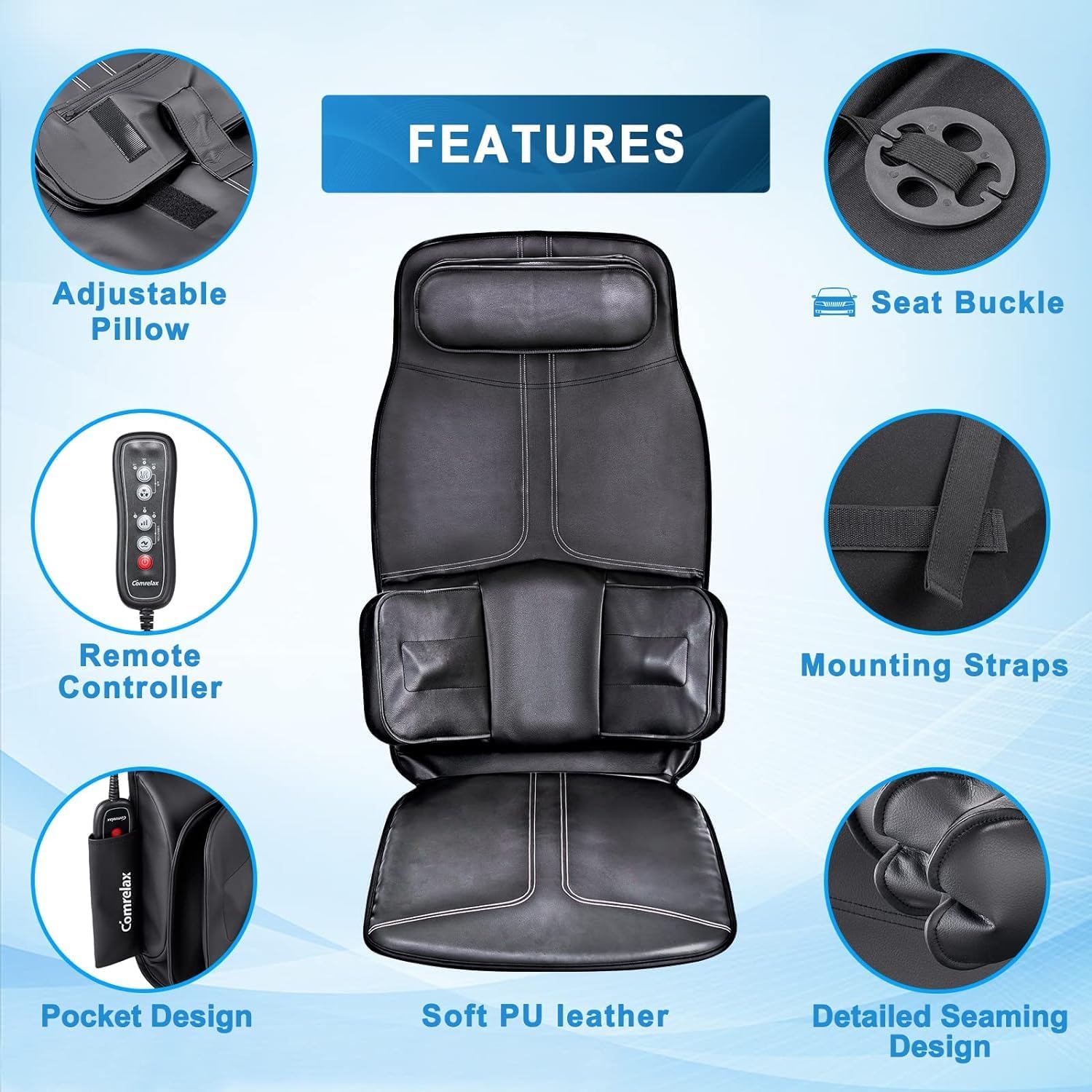 Back Massage Cushion with Compress, Vibration Seat Massage Chair Pad,3 Modes & 3 Intensities Back and Neck Massage for Muscle Fatigue Stress Relief