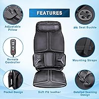 Vista 6 de Masajeador de espalda con masaje de compresión y vibración, almohadilla para silla de masaje para uso en casa y oficina, cojín masajeador de asiento