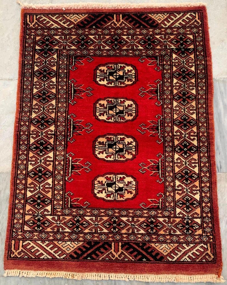 2 x 3 ft Afghan Handwoven Bokhara Wool Area Rug - (80 x 60 cm) Medallion Pattern for Elegant Home Décor