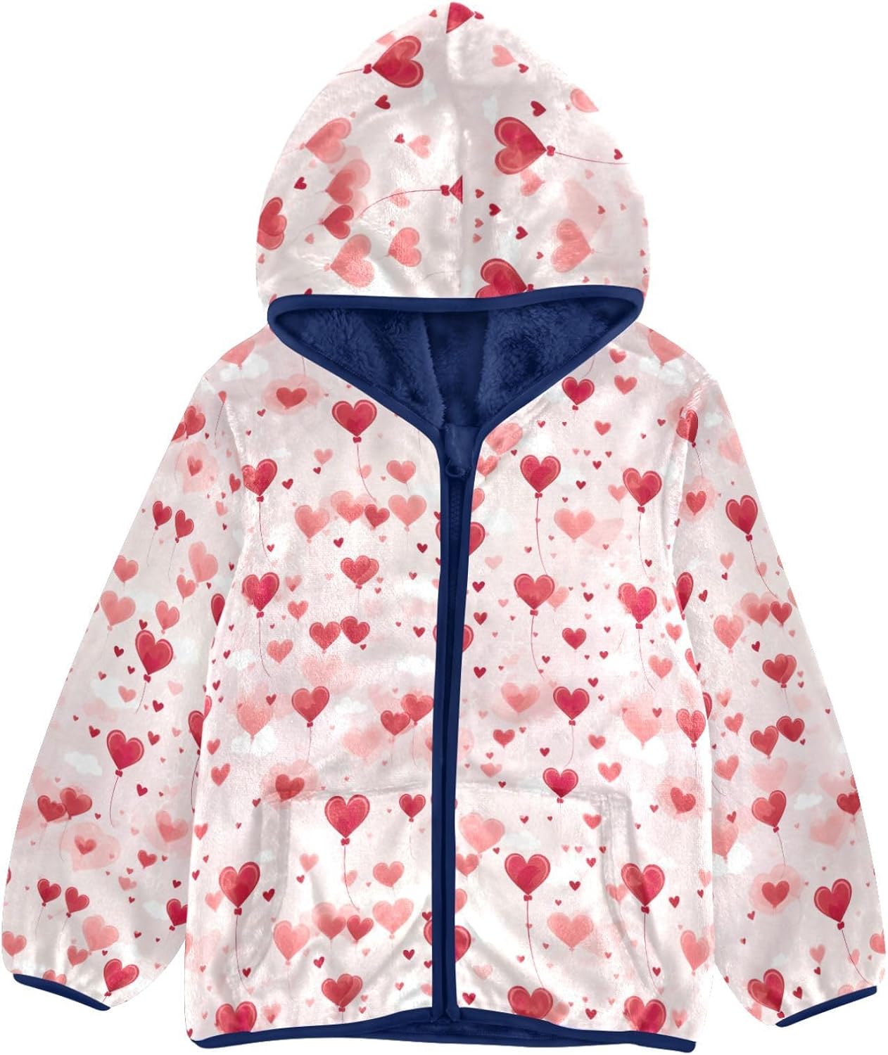 Valentine's Day Heart Boys Fleece Coat,Children's Zip-Up Hoodie Jacket,Baby Warm Fashion Outerwear 3-10T,B0402607