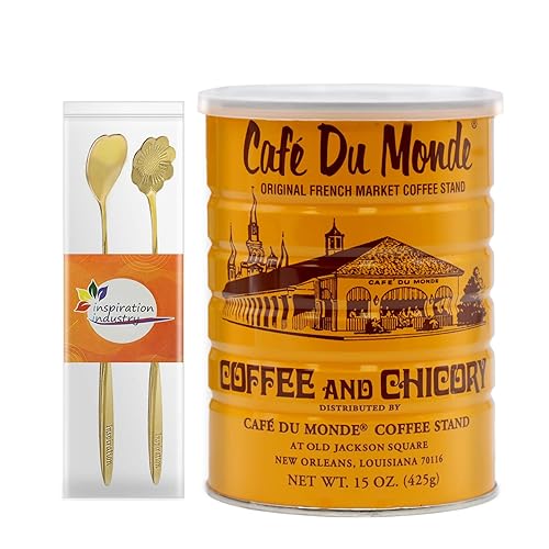 Cafe du Monde - Café molido de 15 onzas (14.99oz) con 2 cucharas de café inspiradoras (1 lata)