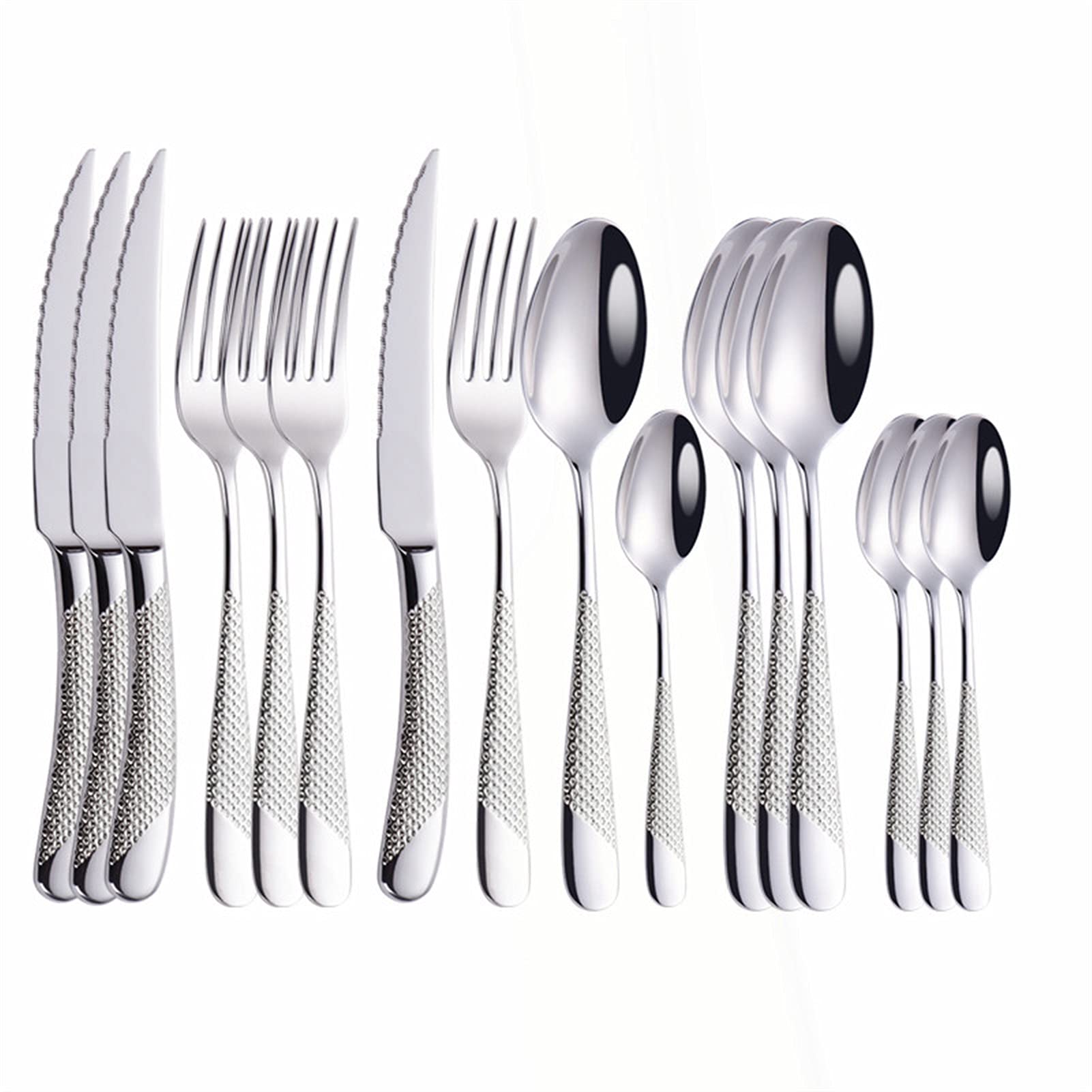 Edelstahlbesteck Set Löffel Gabel Messer Geschirr Set Geschirr Set Küche Besteck (Color : Silver)