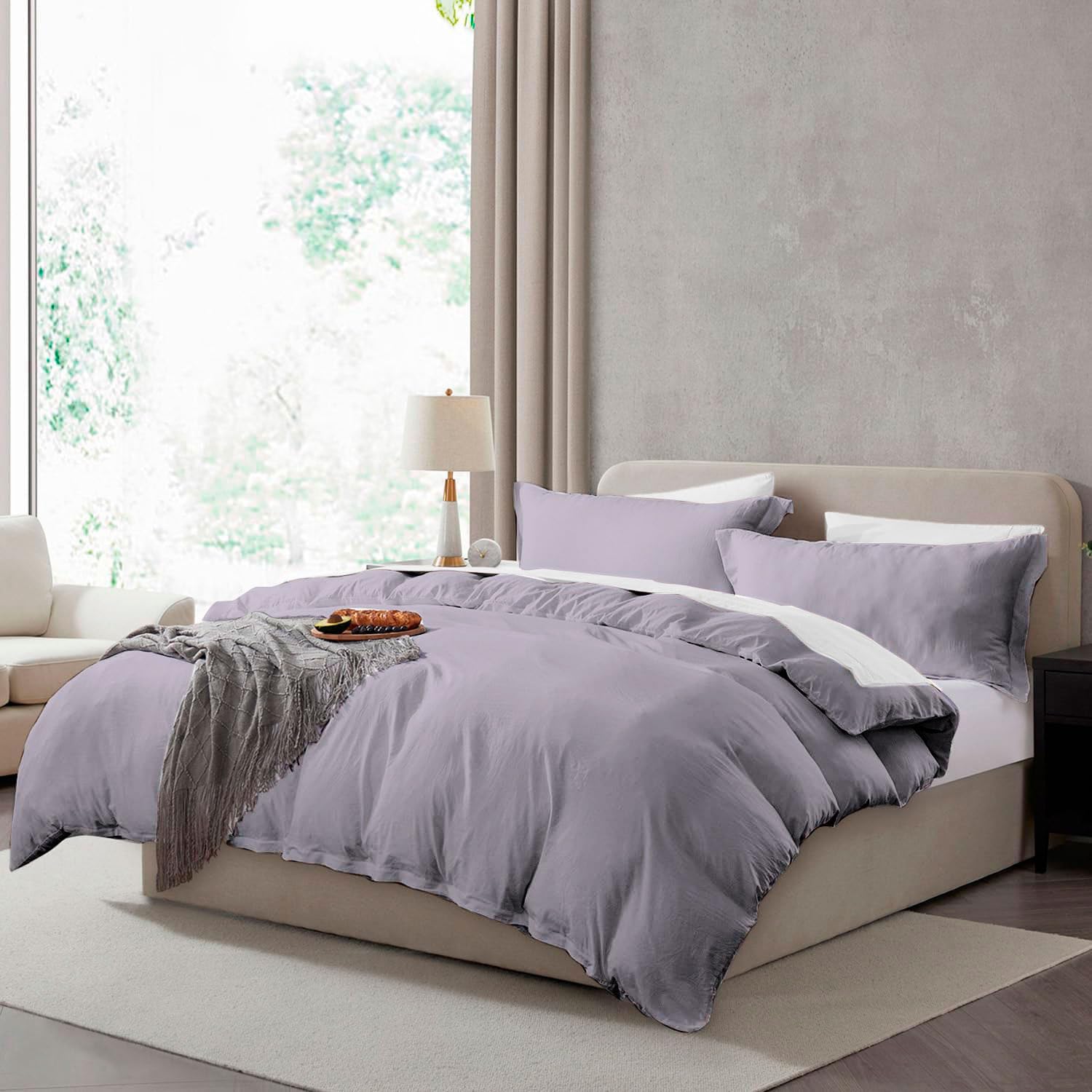 Hearth & Harbor Full Duvet Cover Set - Full Soft Prewashed Grey Lavender Duvet Cover, 3 Piece Set with Zipper Closure, 1 Duvet Cover 80x90 inches and 2 Pillow Shams