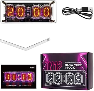 Sxhlseller IN12 Nixie-Röhrenuhr, 4-stellige Vintage-Digitaluhr mit 10 RGB-Umgebungslichtmodi, Stromausfallspeicher, Timer-Funktion, Typ-C-betriebene Desktop-Uhr für Home-Office (Uhr)