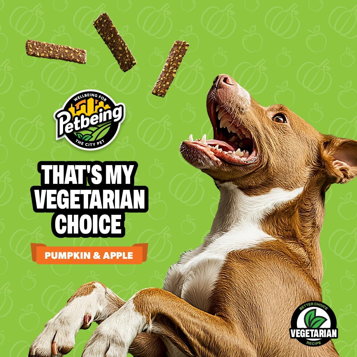 Green A Day - Veggie Strips | a Healthy Vegetarian Supplement Chew for Dogs Made with Real Fruits and Vegetables | 3 oz Bag x4 (Pumpkin - Apple)