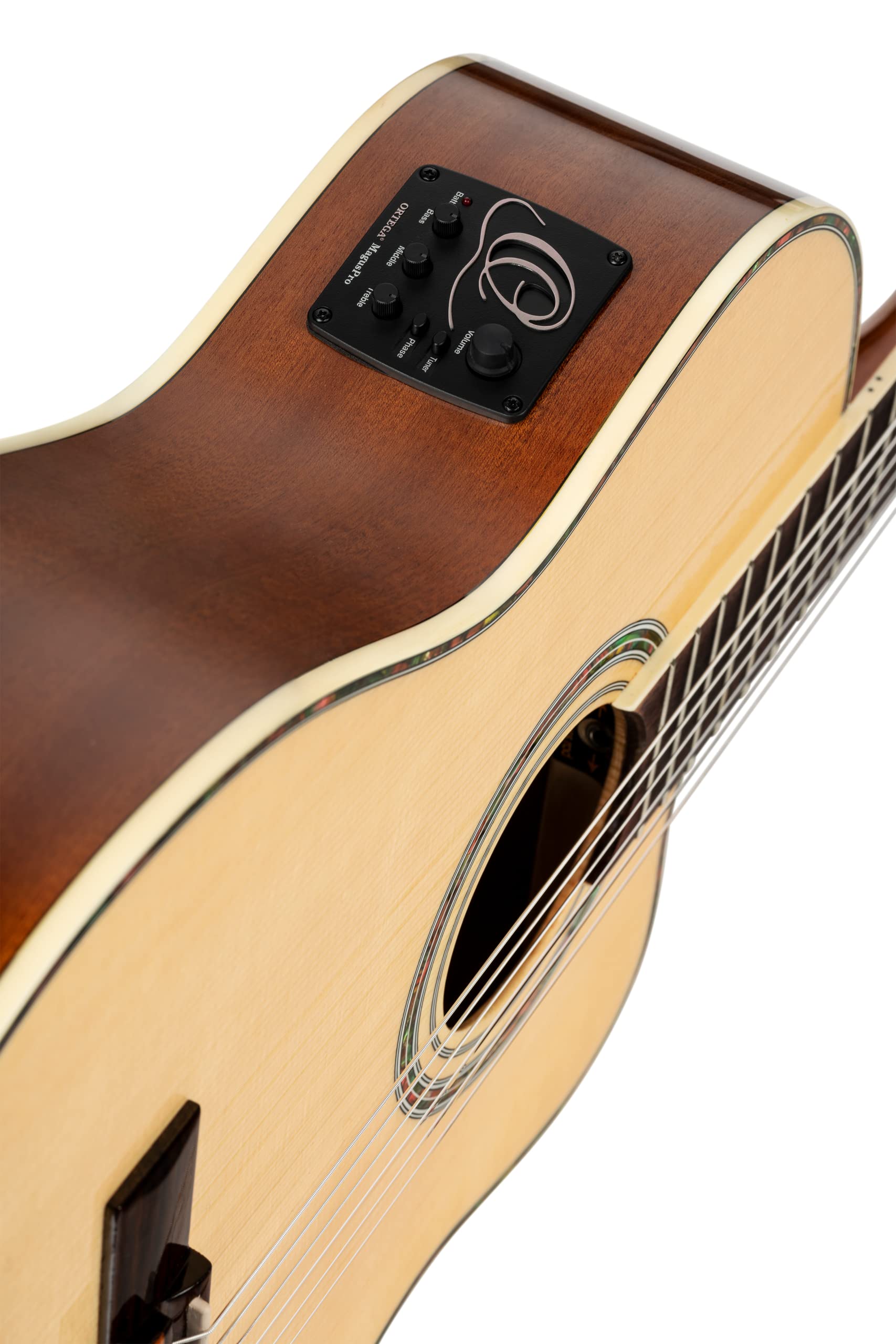 Ortega Guitars Family Series Pro - Guitarra de concierto de tamaño completo (electroacústica, abeto y caoba, incluye funda (RCE141NT)