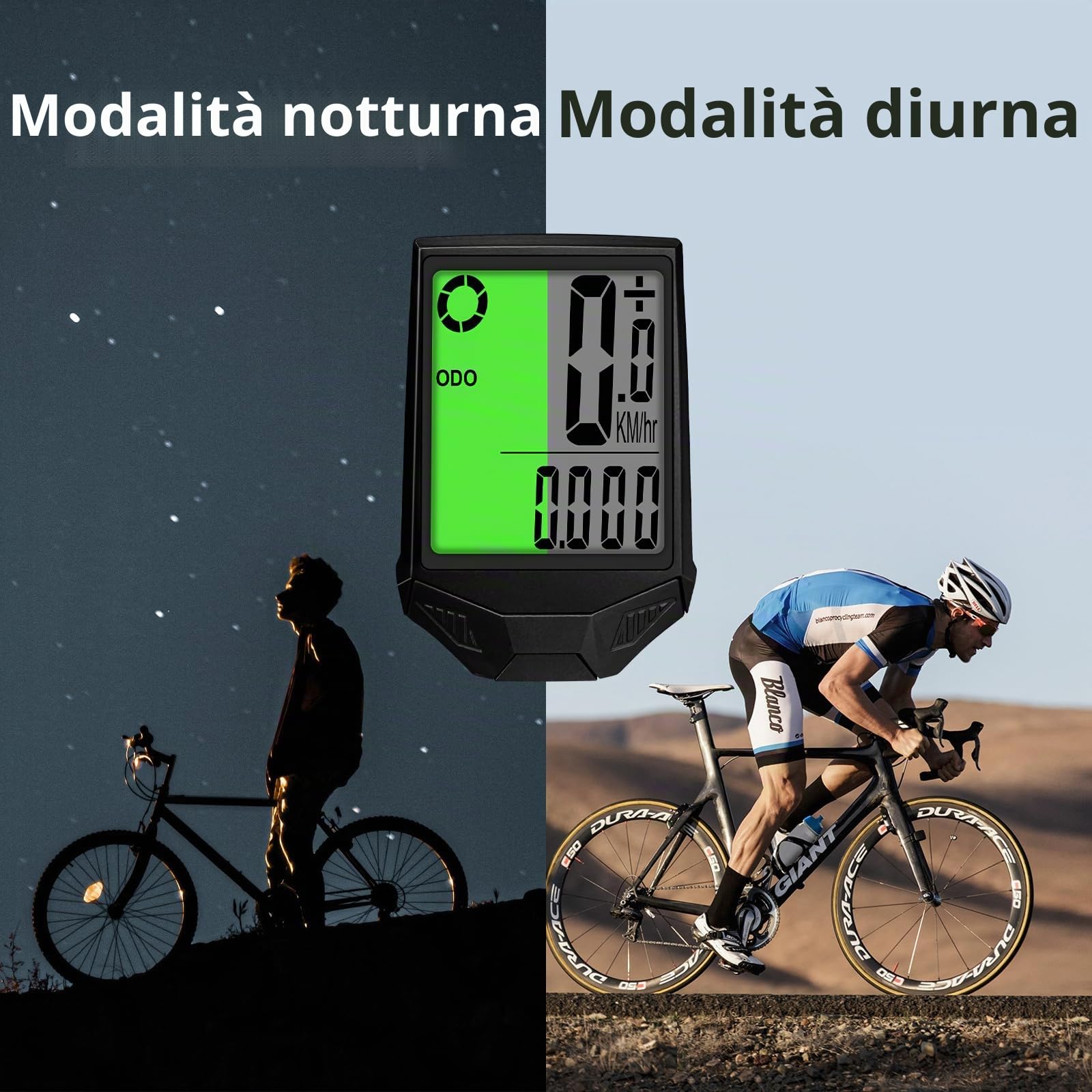 Contachilometri Bici Senza Fili IP66 Impermeabile Multifunzionale Wireless Ciclocomputer con 20 Funzioni LCD Display Avvio/Arresto Automatico Computer Bici per Distanza di Tracciamento,Velocità,Timer