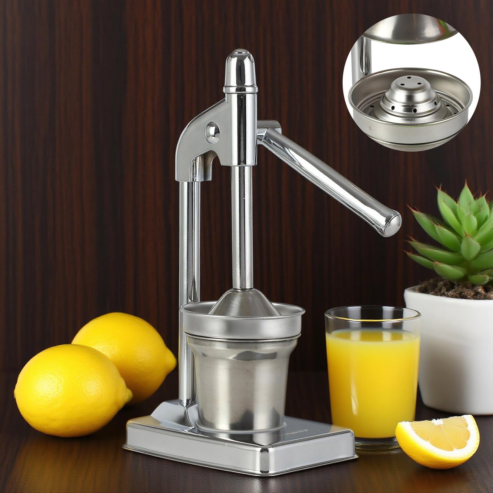 Orangenpresse Edelstahl Manuell, Saftpresse für Limetten & Grapefruit, Profi Zitruspresse mit Hebel, Stabiler Entsafter für Küche & Bar, Entsafter Manuell (Silver)