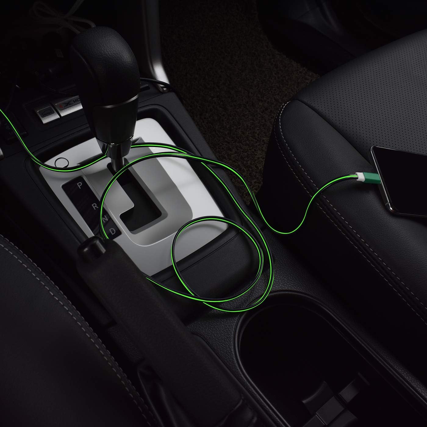 Cubilux Glowing USB C Car Charge Cable for iPhone 15+/15 Pro Max,iPad Pro 11/12.9, Light Up Type C Fast Charging Cord Compatible with Samsung S23/S22/S21 Pixel 8/7/6 Pro, Android Phones, 2FT-Green