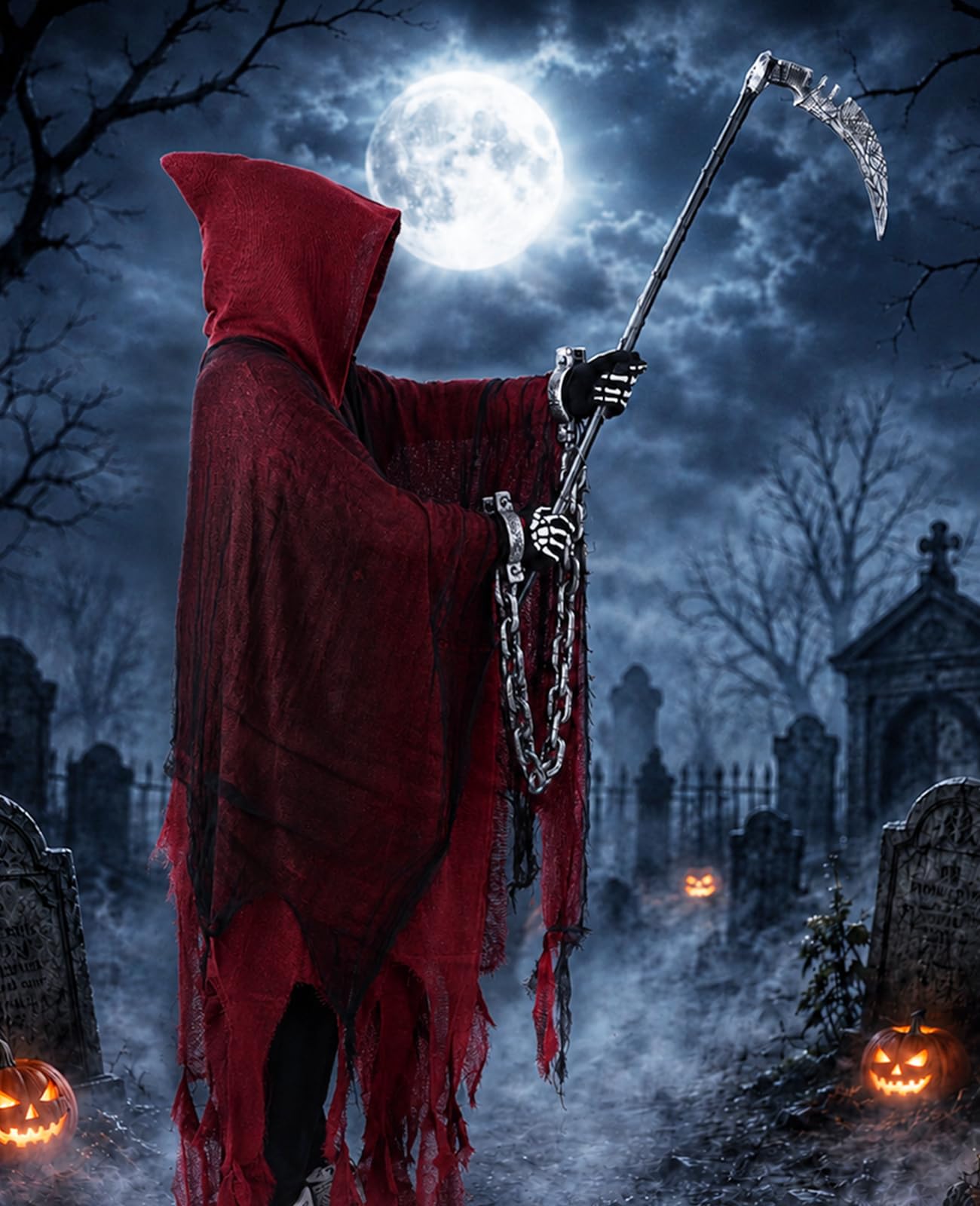 Sensenmann-Kostüm, Halloween-Kapuzenumhang, gruselige Halloween-Cosplay-Kostüme für Erwachsene