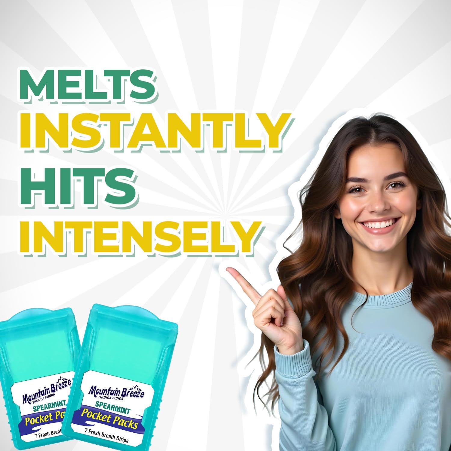Mountain Breeze Oral Hygiene Mouth Freshener Sugar Free Spear Mint Flavoured Breath Strips (24 Strips each Cassette)-Pack of 4(3 Cassette Each pack)