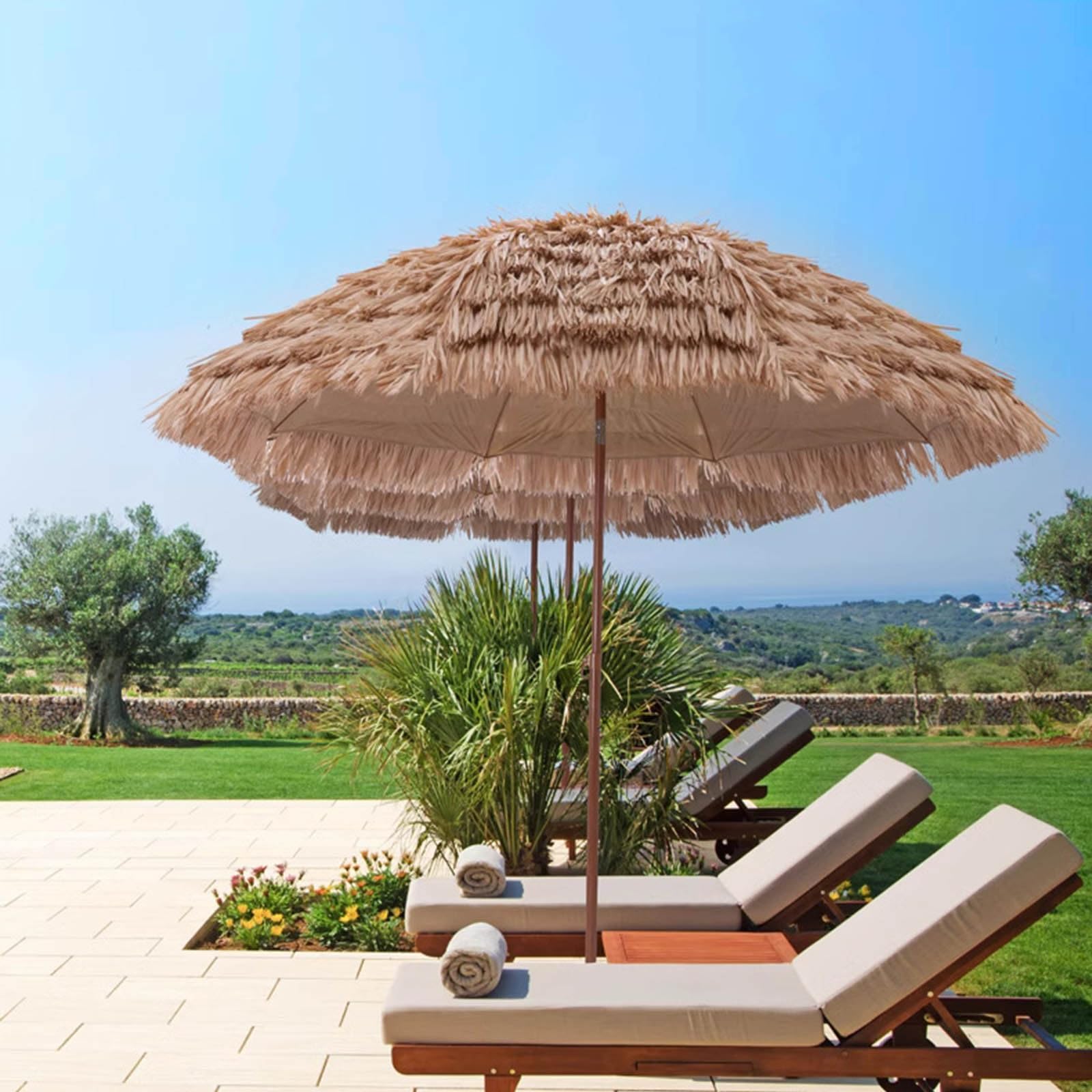 Przenośny hawajski parasol plażowy Tiki, 1,8 m, regulacja wysokości, ochrona przed promieniowaniem UV, do piasku, patio, basenu, do użytku na zewnątrz, z torbą do przenoszenia