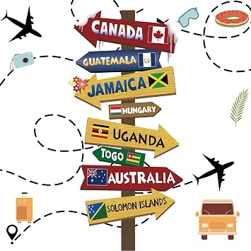 Travel Themed Party Decorations, Adventure Awaits for Different Countries Airport Airplane Travel Around The World Sign Photo Booth Props for Let The Adventure Begin Party Door Porch Yard