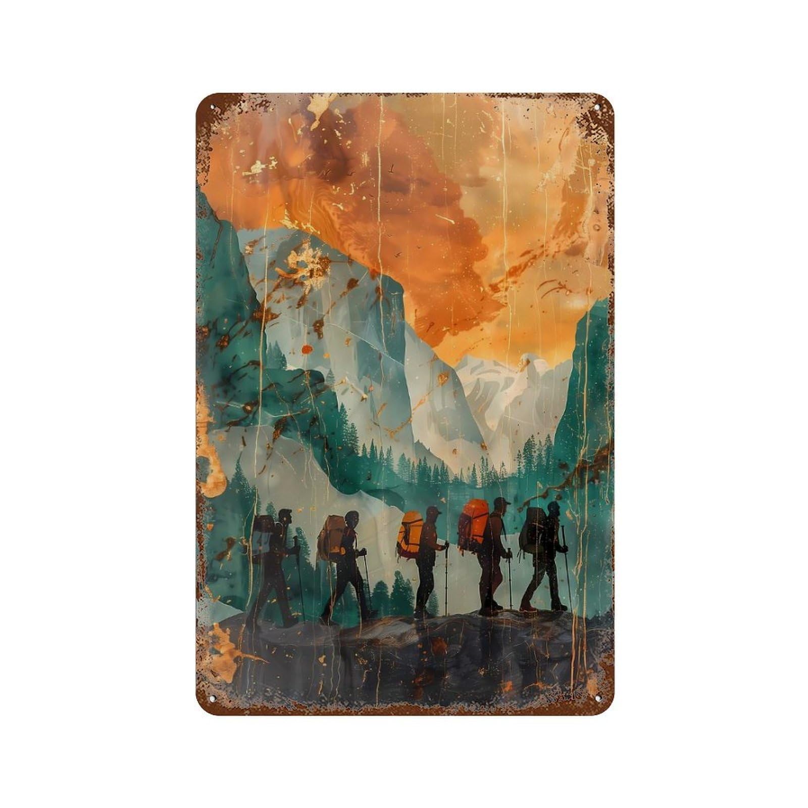 Gold Marbel Alpine Trek Distressed Metal Wall Sign 11.8"x7.9", Rustic Home Decor for Living Room, Hallway And Home Decor