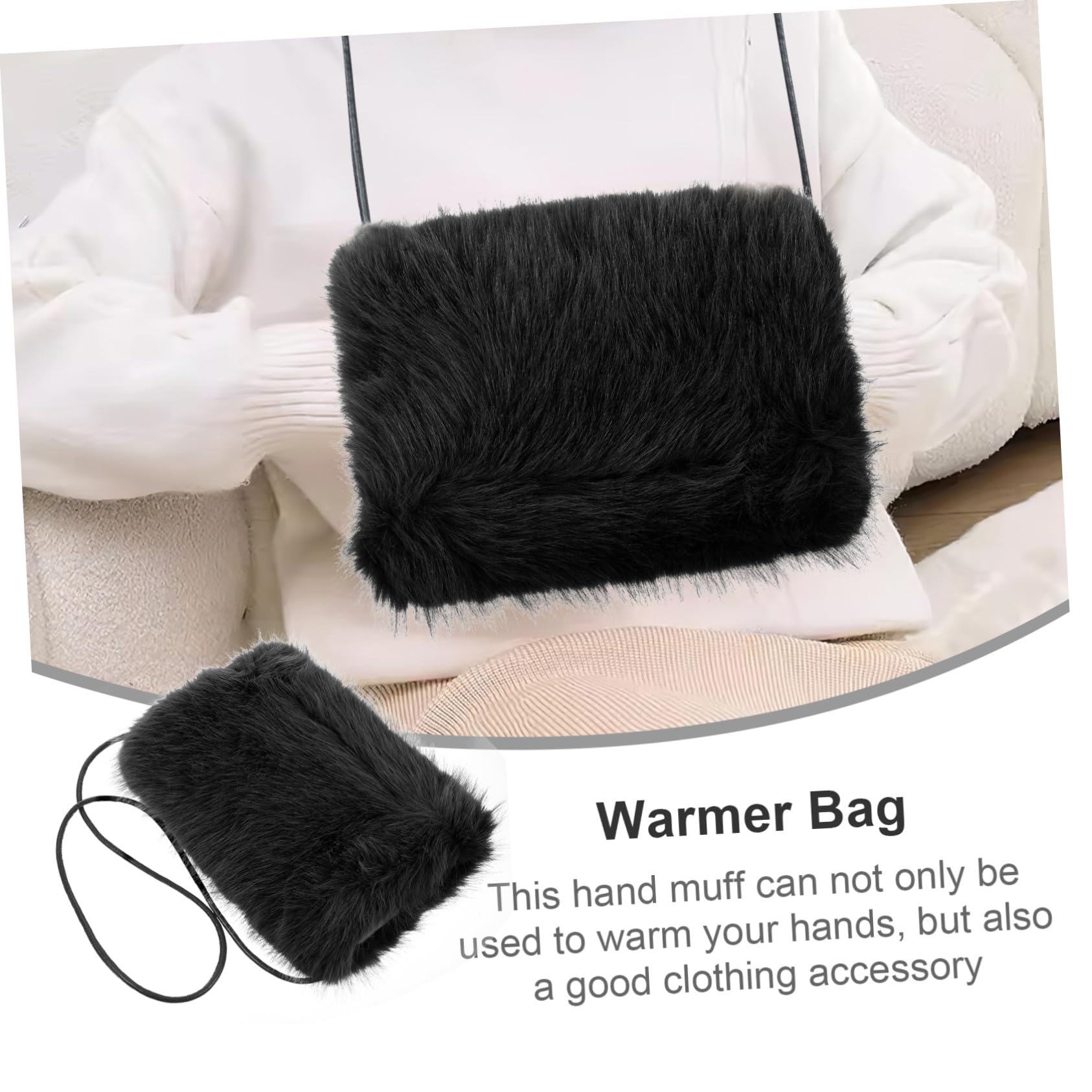 Toyvian Kunstpelz Handmuff Damen Winter Warmer Handschuh Muff Tragbar Handwärmer Tasche Für Outdoor Kalte Jahreszeit Schwarz