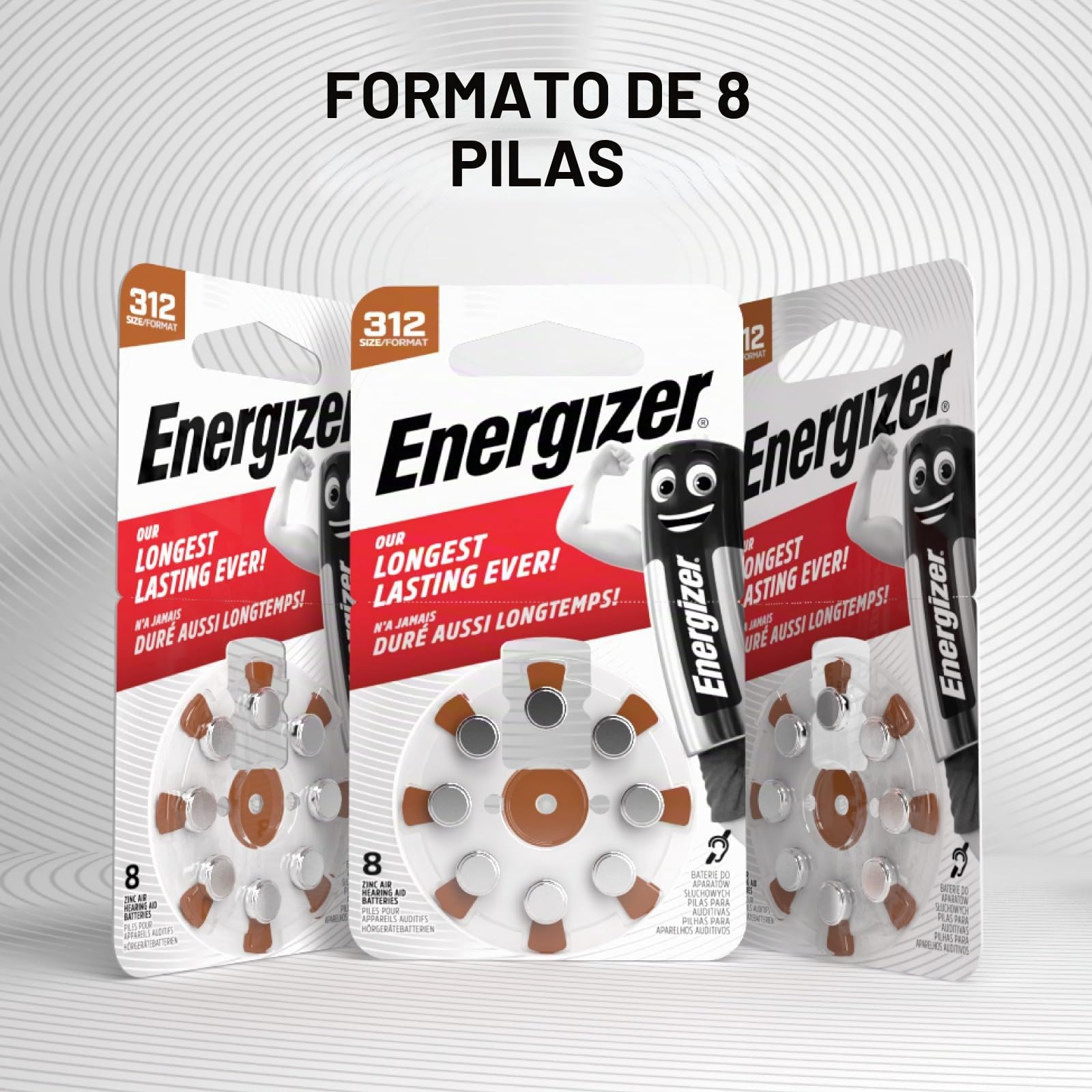 80 pilas acústicas Energizer para audífonos, tamaño 312, marrón sin mercurio, 10 paquetes de 8 pilas