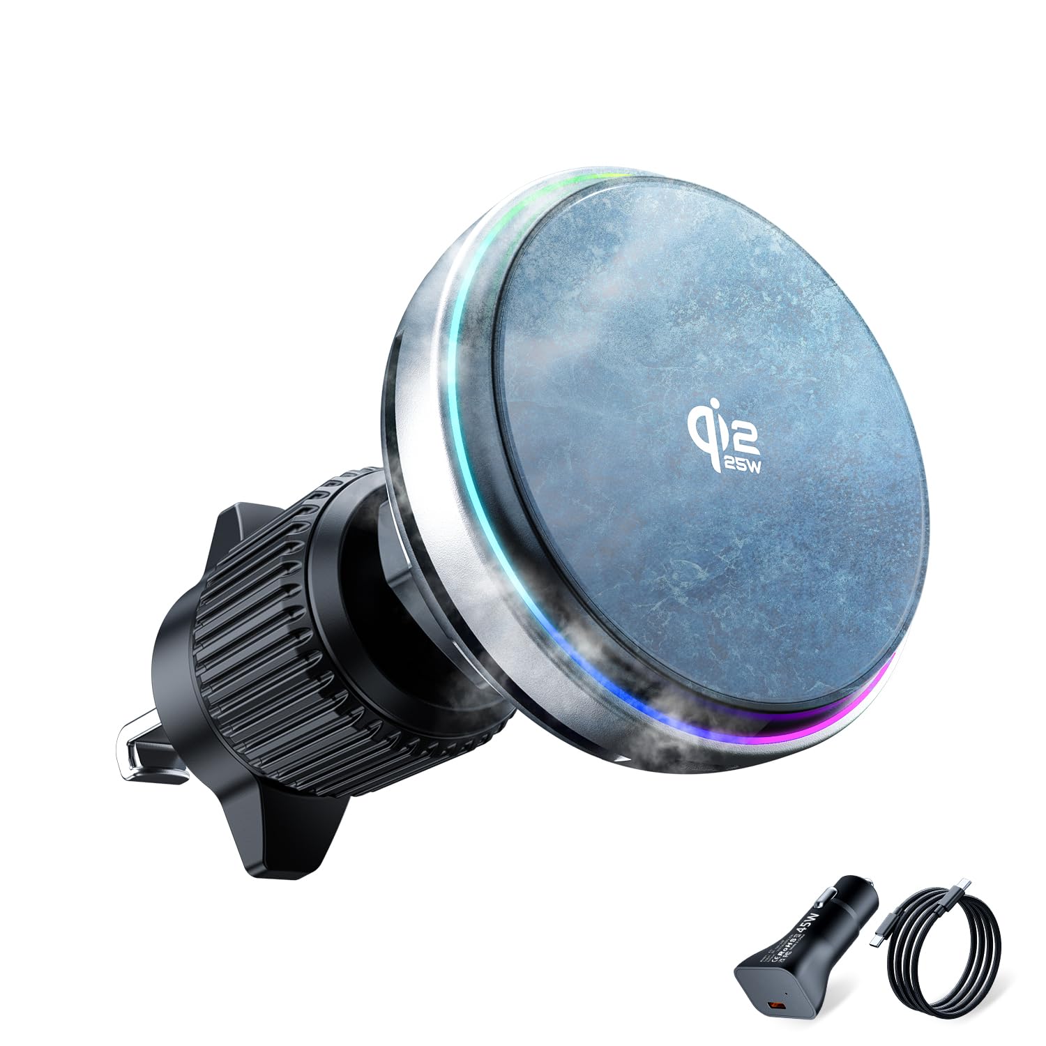 polmxs - Caricatore magnetico wireless da auto da 25 W con ventola di raffreddamento, per caricatore MagSafe, griglia di ventilazione, supporto per telefono, incluso caricabatterie da auto da 45 W