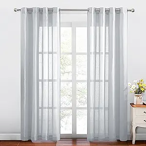 NICETOWN Linen Sheer Mist Grey Curtains for Windows 84 inches Length, Grommet Solid Semi Sheer Linen Drapes Privacy with Light Filtering for Living Room/Bedroom, W52 x L84, 2 Panels