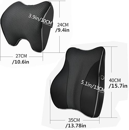 Miniatura 6 de Soporte lumbar y almohada cervical para silla de oficina y asiento de automóvil, cojín de espuma viscoelástica suave con correa ajustable, diseño