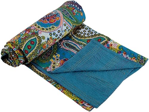 Sophia-Art EdredĂłn de cachemira azul cielo, edredĂłn indio Kantha con estampado de cachemira Kantha, reversible, colcha Kantha hecha a mano, colcha Sophia-Art EdredĂłn de cachemira azul cielo, edredĂłn indio Kantha con estampado de cachemira Kantha, reversible, colcha Kantha hecha a mano, colcha