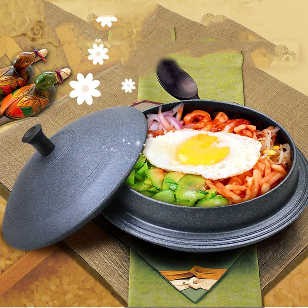 Amazon｜韓国石鍋鍋、ビビンバ石丼陶器蓋付き韓国スープ鍋、黒、8