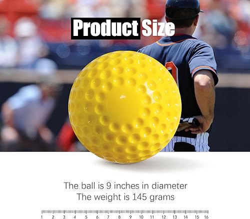 Miniatura 5 de Pelotas de béisbol 12 unidades de pelotas de béisbol amarillas con hoyuelos, 9 pulgadas para coordinación mano-ojo, práctica de golpeo y campo