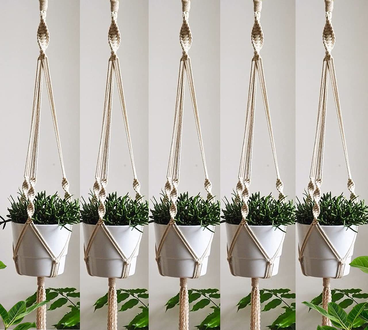 ALBY® Creation Cotton Flower Pot Holder, Macrame Plant Hanger Indoor Hanging Planter Basket Flower Pot Cotton Rope with Beads with Tassels, 45 Inches  (Pack of 5) (B09H3LB5YX) Amazon Price History, Amazon Price Tracker