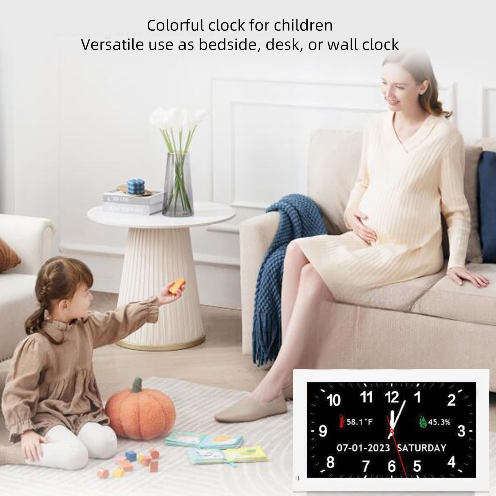 Reloj Digital de 7 Pulgadas con Calendario Digital de Día y Fecha, Grandes Relojes Digitales de Pantalla, con 12 Recordatorios de Alarmas Personalizadas y Atenuación Automática,