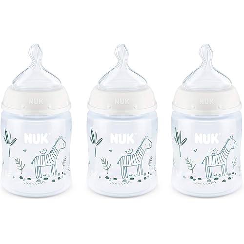 NUK Smooth Flow Anti Colic Baby Bottle, 5 oz, 3 Pack, Zebra