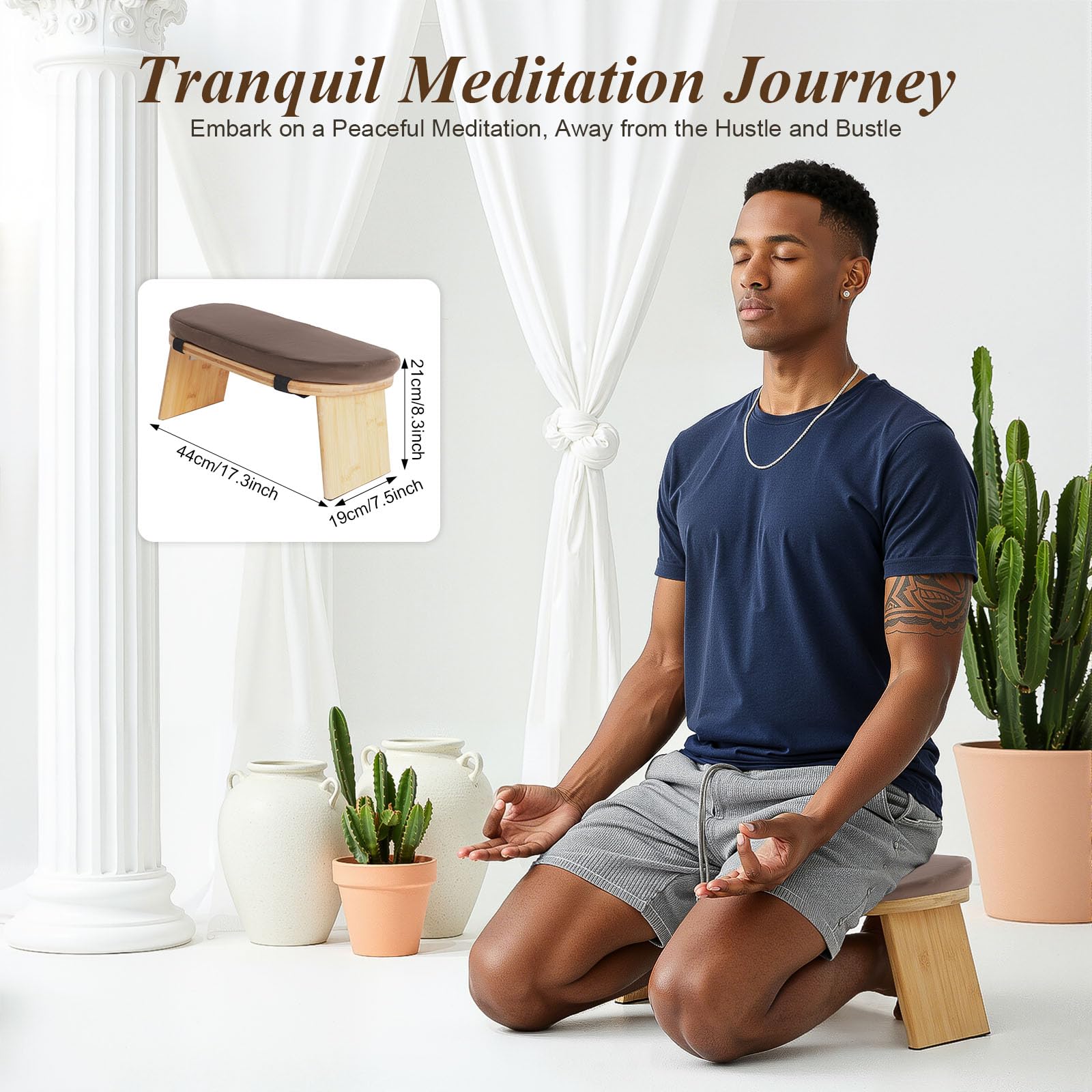 Banc de méditation pliable ergonomique avec assise rembourrée, tapis de méditation, chaise de méditation, chaise de yoga, tabouret avec capacité de charge de 180 kg et angle d'inclinaison vers