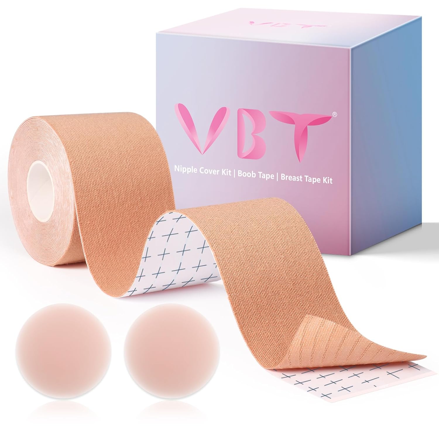 VBT Boob Tape - Breast Lift Tape, Body Tape for Breast Lift w 2 Pcs Silicone Breast Reusable Adhesive Bra, Bob Tape for Large Breasts A-G Cup, Nude : Clothing, Shoes & Jewelry