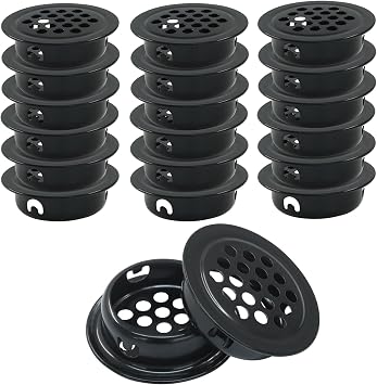 20 Pcs Circular Soffit Vents 1-Inch (25mm), Black, Flat