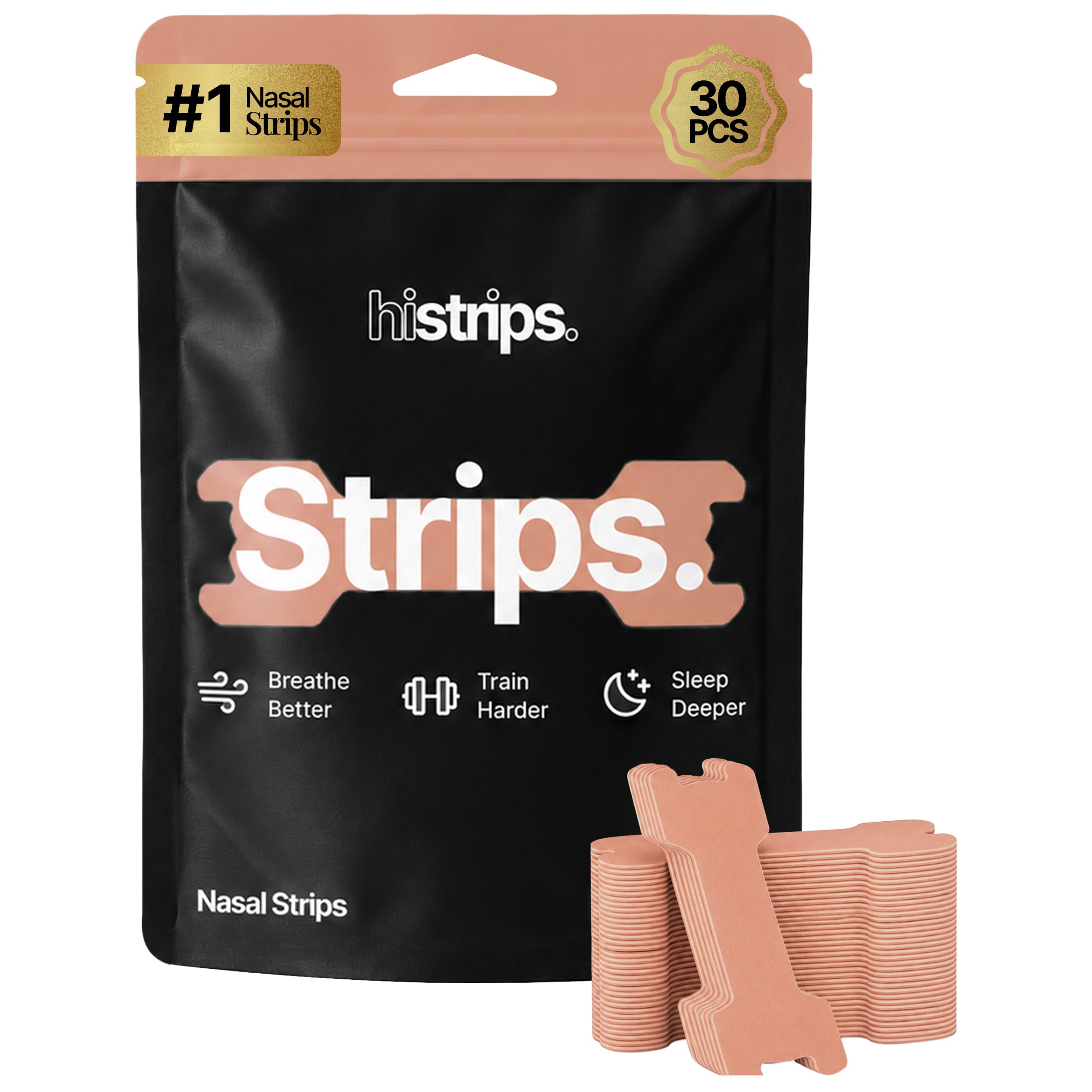 HiStrips High Performance Nasal Strips, Sweat-Proof, Skin, 30 Count