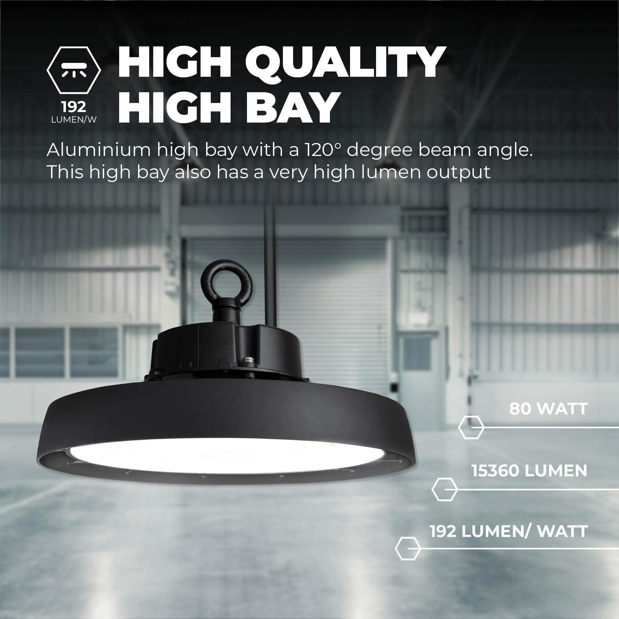 Ledvion - LED Hallenstrahler, Mit Sensor, IP65, 80W, 192 lm/W, Treiber, 4000K, Dimmbar, werkstattbeleuchtung, hallenbeleuchtung, deckenleuchte werkstatt, Industriestrahler