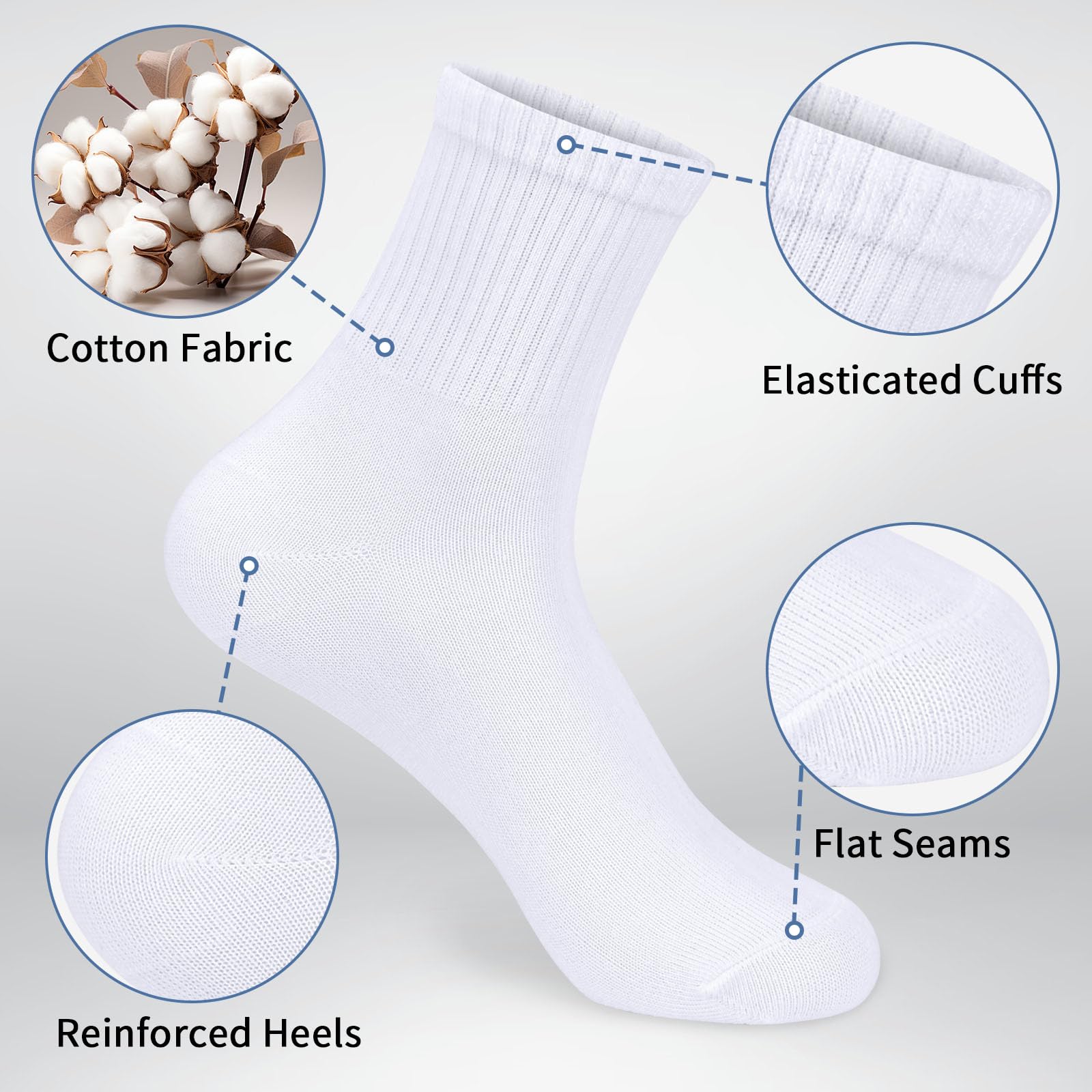 KOOOGEAR Calcetines de algodón para niños y niñas, calcetines deportivos lisos para el regreso a clases, color blanco, negro, gris, transpirable, de algodón, para la escuela, de 3 a 12 años