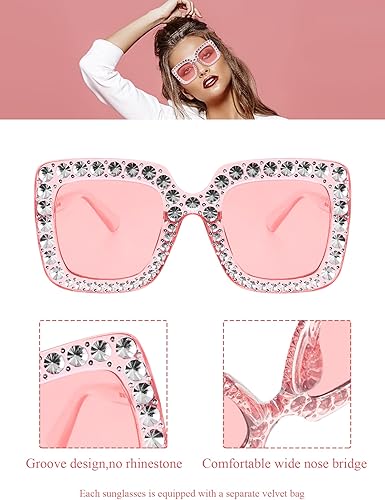 Miniatura 4 de Frienda Gafas de sol cuadradas con purpurina de gran tamaño para mujer, gafas de sol retro con marco grueso