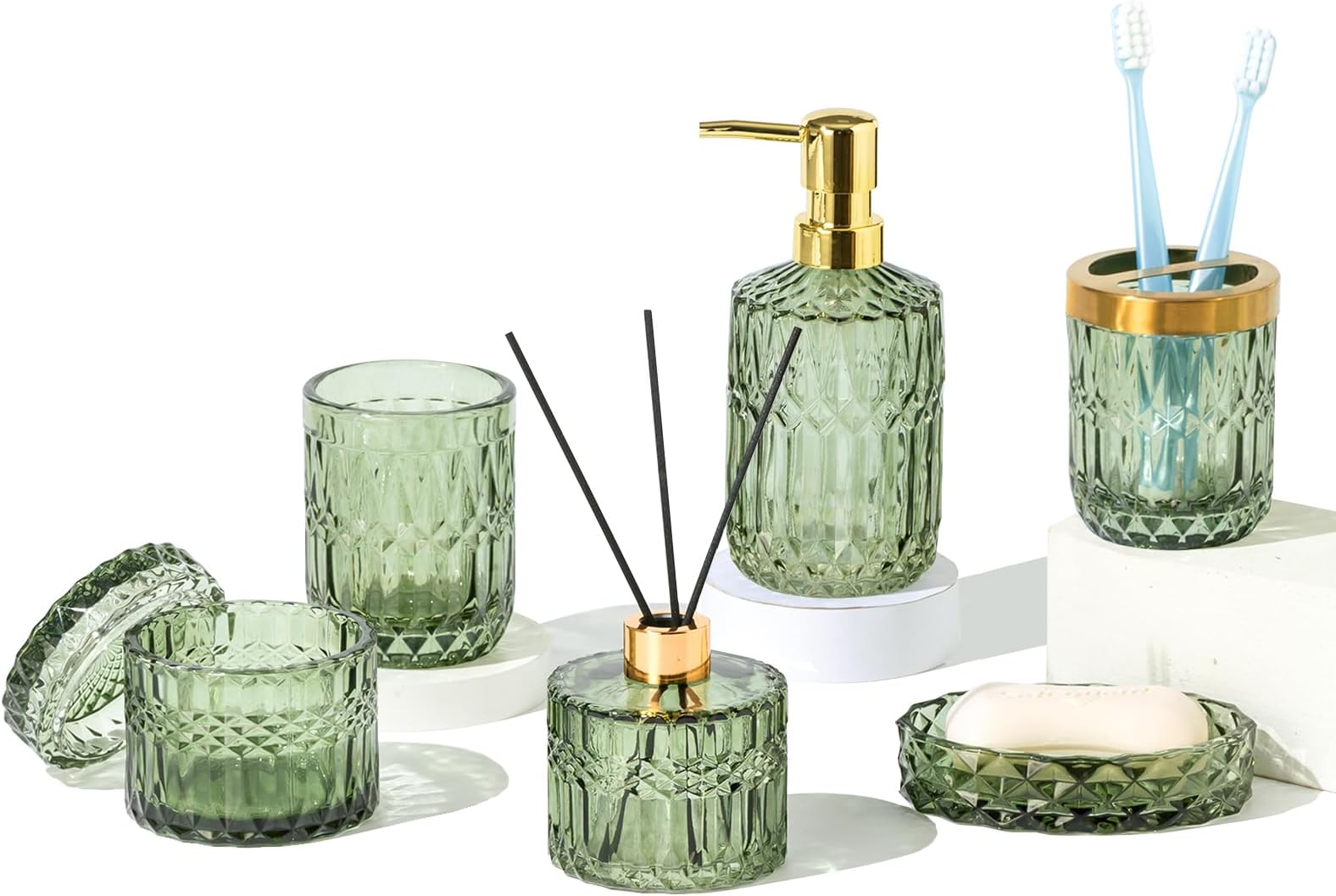 Amazon.com: PYZX-HOME Glass Bathroom Accessories Set - Luxury 5 Pc ...