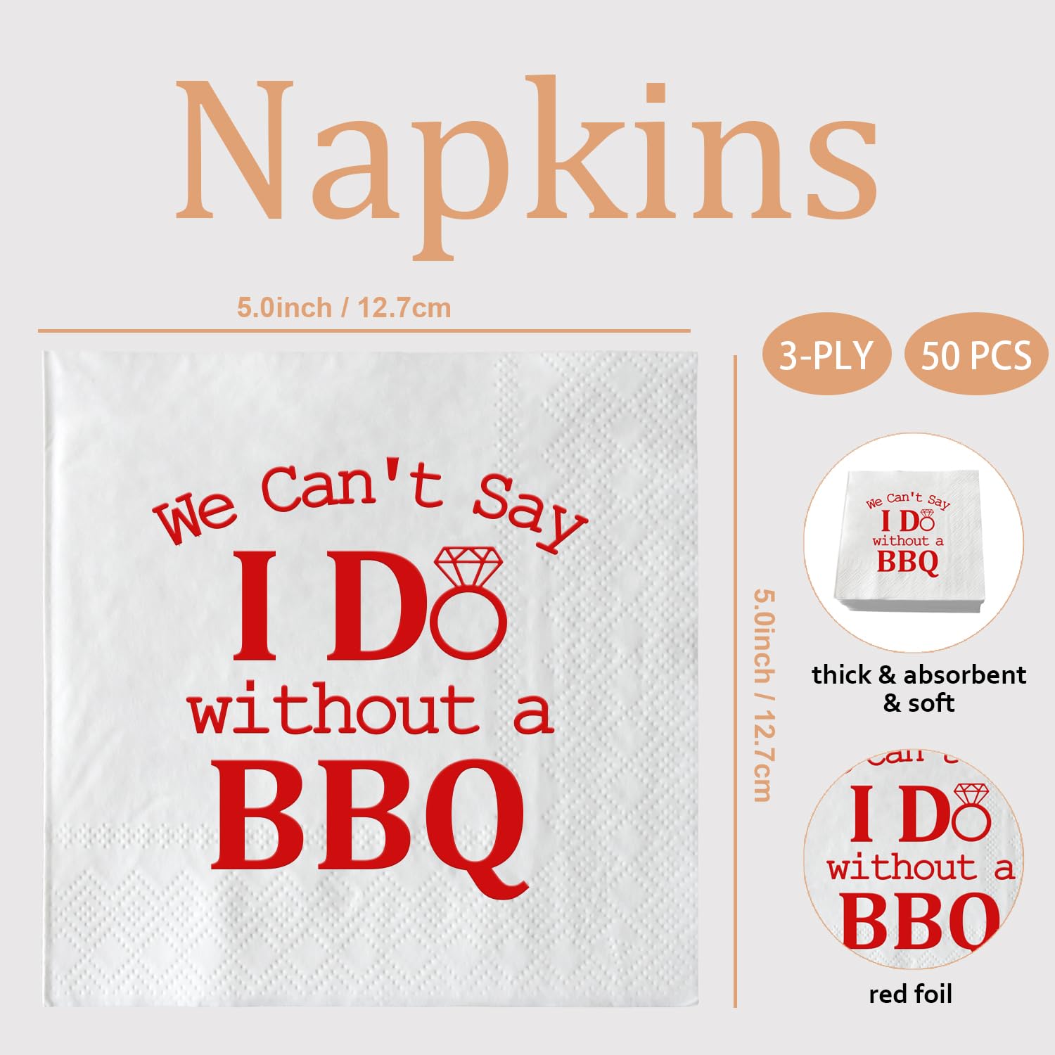 Servilletas de papel con texto en inglés "I Do BBQ", color rojo, con texto en inglés "We Can't Say I Do Without A BBQ", 50 unidades, divertidas servilletas de bar para bodas, compromisos, despedidas