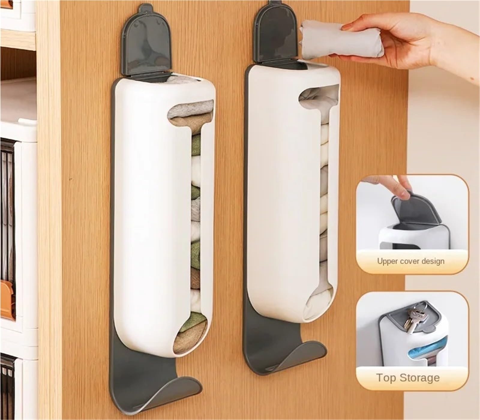 Dispensador de Bolsas plástico montado en la Pared, Organizador for Cocina y hogar, fácil Acceso, Caja Almacenamiento Basura Que Ahorra Espacio, 2 uds para Cocina y Baño