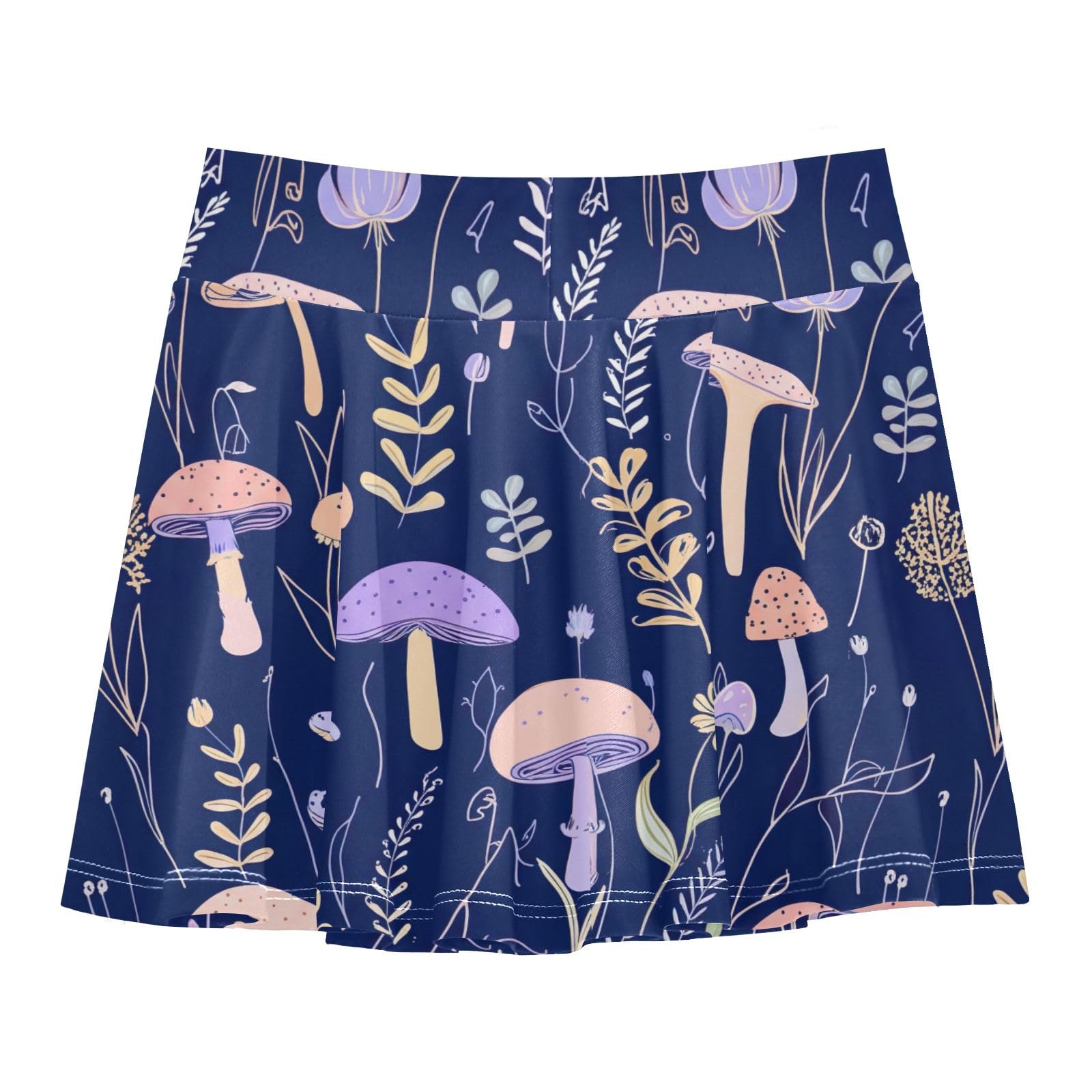 CHIFIGNO Little Girls Flowy Tennis Skirt with Shorts Athletic Skirts Skort for Active Dance Cute Purple Mushrooms Size 7-8
