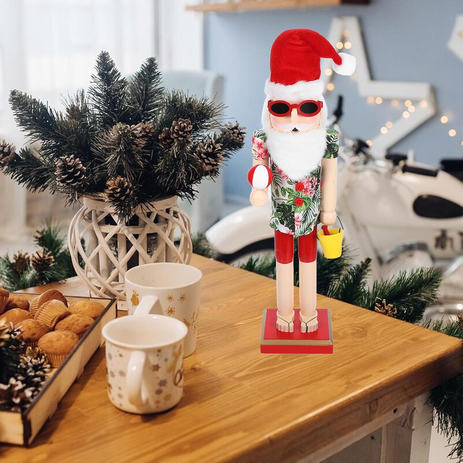 Alipis Wooden Hawaiian Beach Nutcracker Figurine, Christmas Wood Nutcracker Decoration, Summer Home Decor for Shelves and Tables