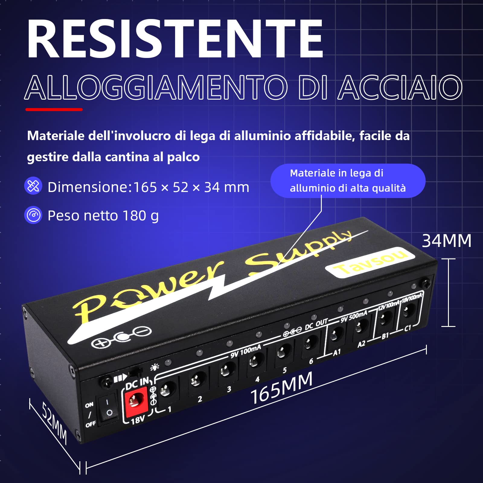 Alimentazione elettrica per pedali effetto chitarra 10 uscita DC isolata 9V/12V/18V con protezione separata di cortocircuito Adattatore EU