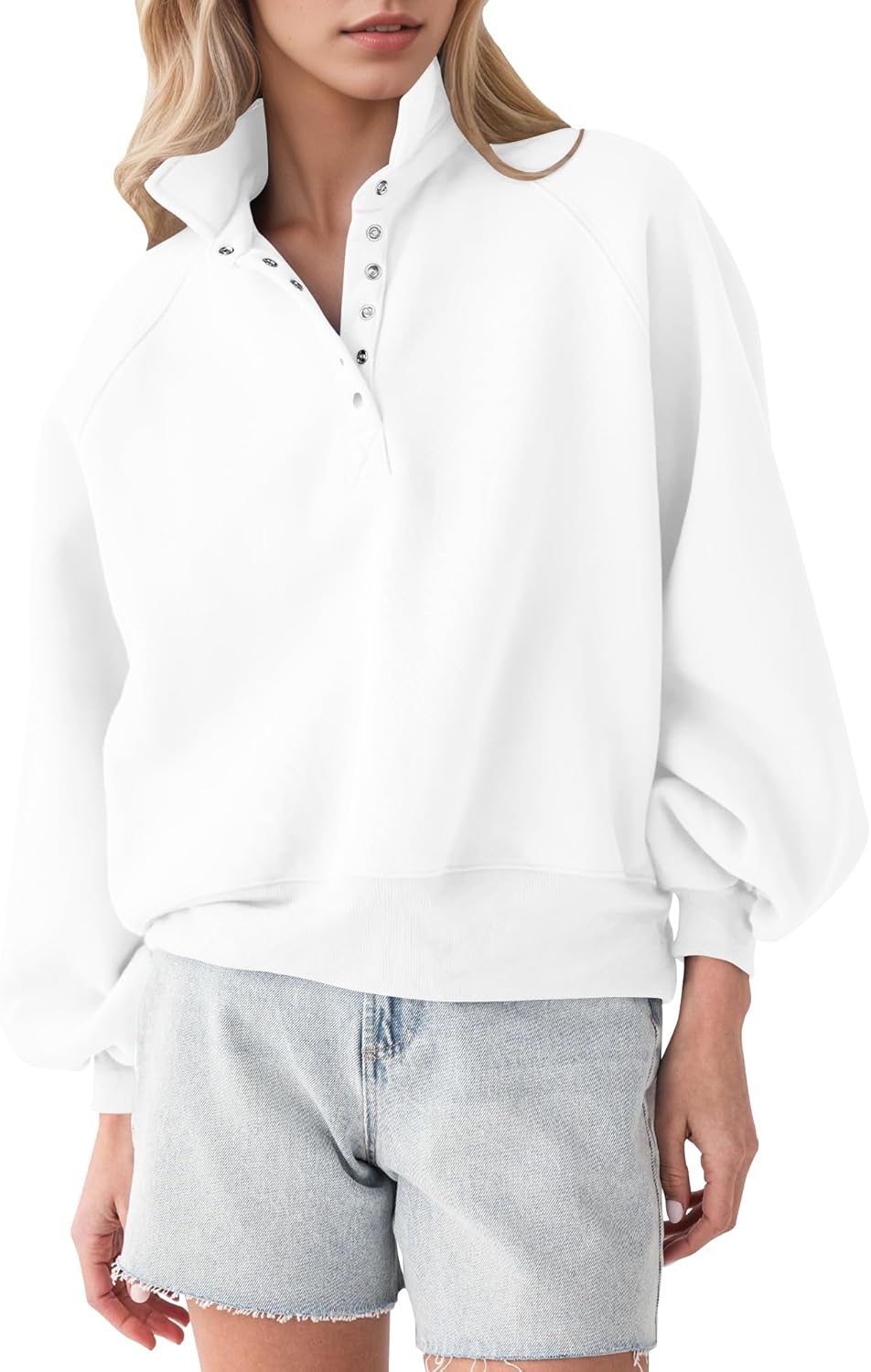 Locachy Women's Button Henley Neck Cotton Oversized Sweatshirt Casual Drop Shoulder Pullover Tops 2025 Fashion Outfits