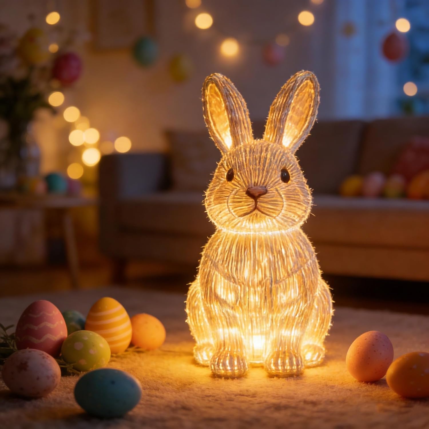Easter Bunny Light, Battery Powered Led Light Up Rabbit Lantern, Light Up Easter Rabbit Statues, Easter Decoration Desktop Ornament for Indoor Outdoor, Decoration for Home Garden Patio (1)