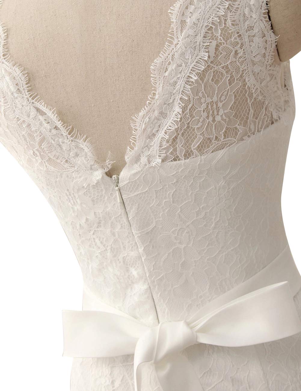 Elegante Vestido de Novia Simple de Cuello V, Blanco, 40