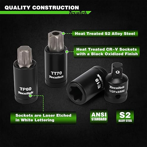 Miniatura 3 de Juego de 67 piezas Master Torx Bit Socket y Torx Externo, 14", 38" y 12" Drive, acero S2 y Cr-V, E4 - E24, T6 - T70, TT6 - TT70, TP8 - TP60, incluye