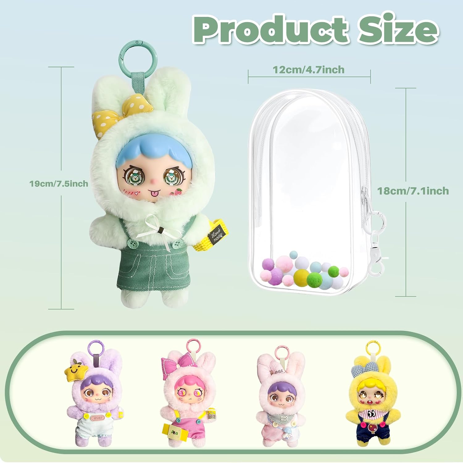 Cute Plush Keychain Doll Key Chain Fluffy Bunny for Girls image 3