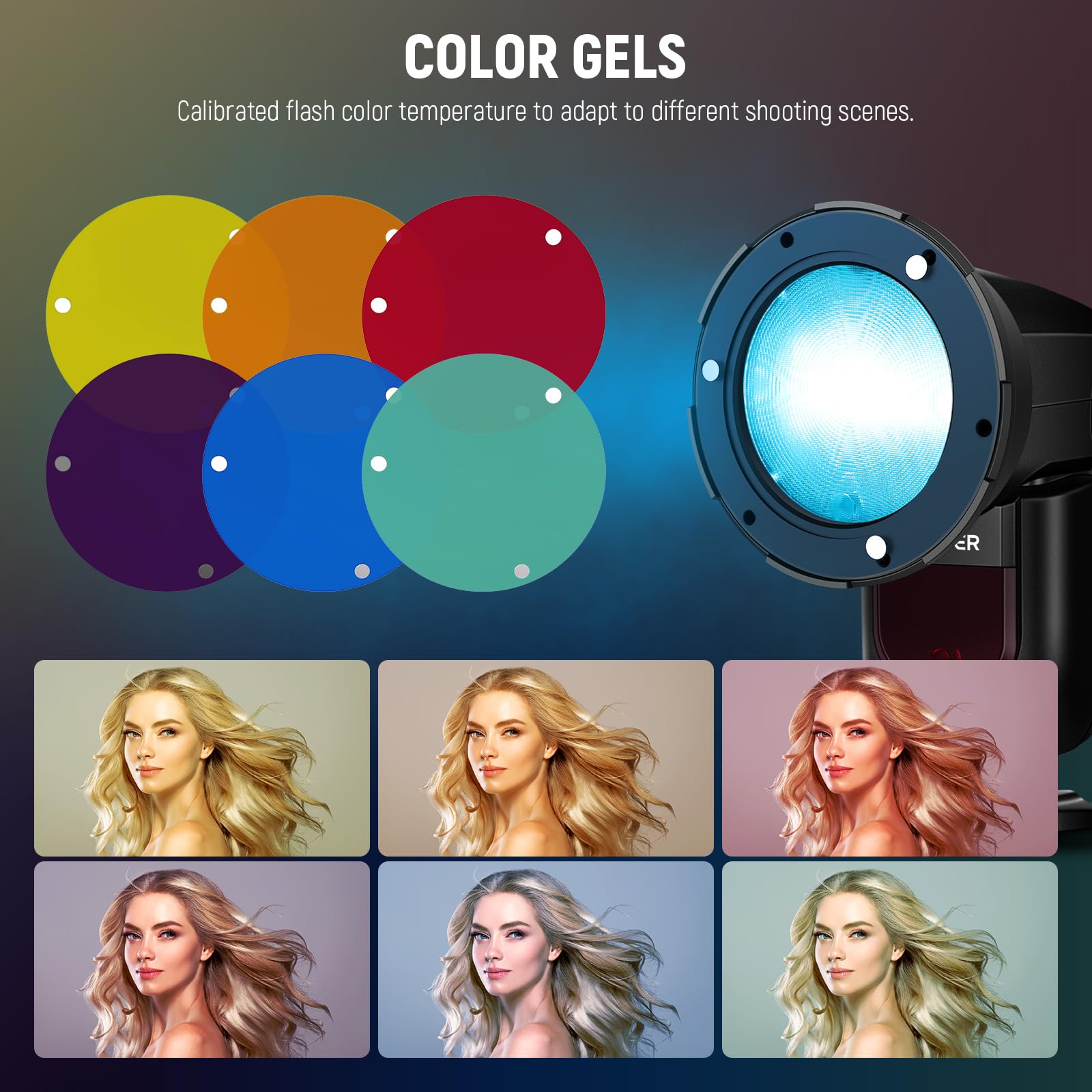 NEEWER Flash Zubehör Set mit Silikon Diffusor, Gitter, Reflektor, 6X Farbgel und 1x magnetischem Adapterring, kompatibel mit Godox V1/V1 PRO NEEWER Z1 Z2 Round Head Kamera Blitz Flashlight, CRS5