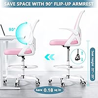 Vista 7 de Silla de Dibujo Alta con Anillo Reposapiés para el Hogar y el Trabajo, Silla Ergonómica de Escritorio de Oficina para el Hogar con Brazos Abatibles